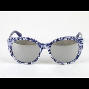 Dolce & Gabbana blue and white floral cat eye sunglasses.